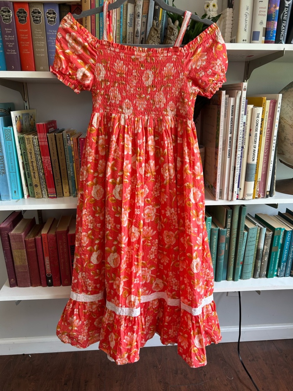 Haute Hippie Coral Pink Floral Smocked Neck Blouse